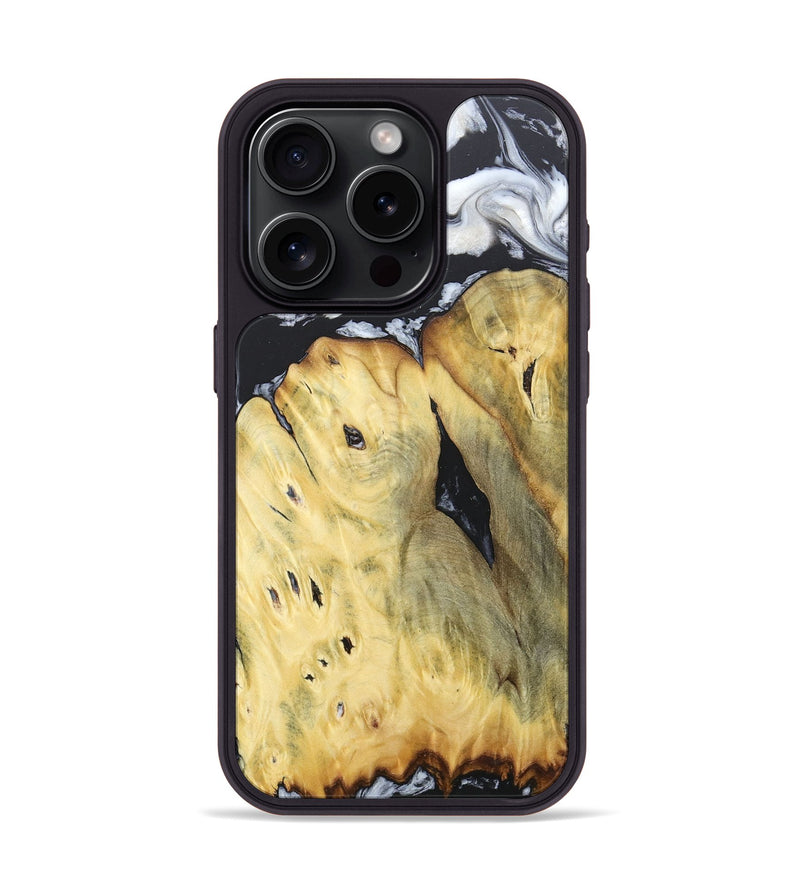 iPhone 15 Pro Wood+Resin Phone Case - Celeste (Black & White, 676375)