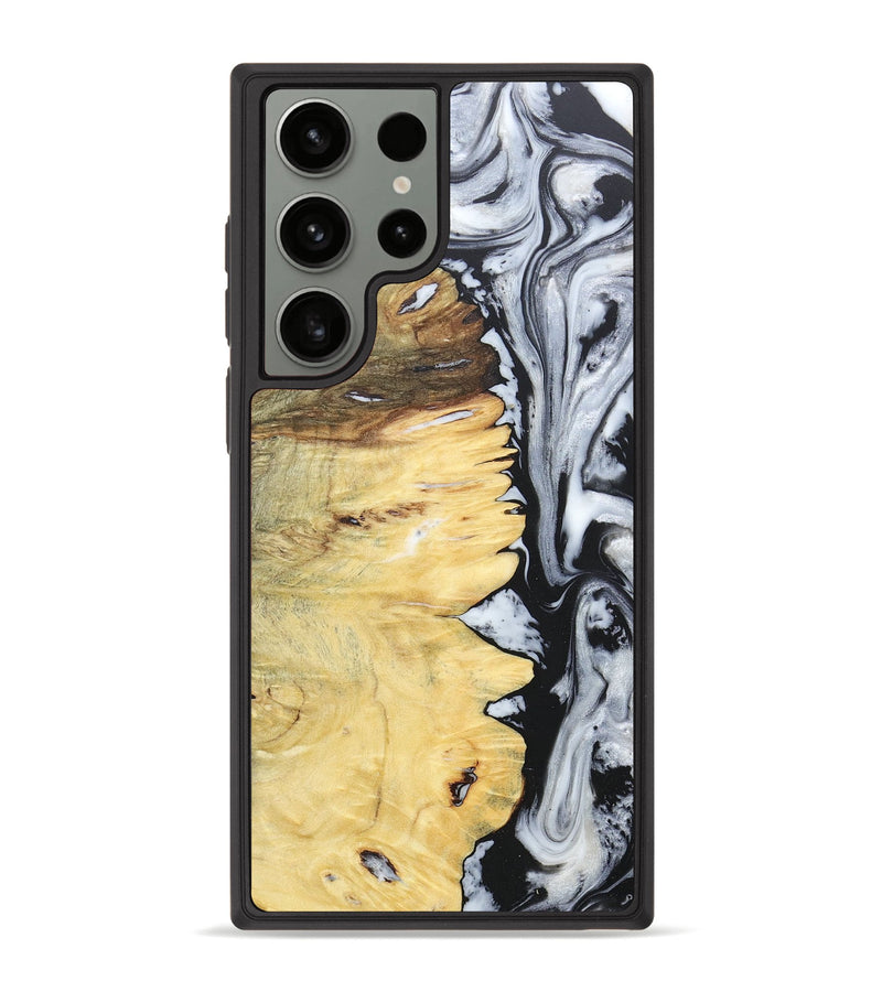 Galaxy S23 Ultra Wood+Resin Phone Case - Alaina (Black & White, 676381)