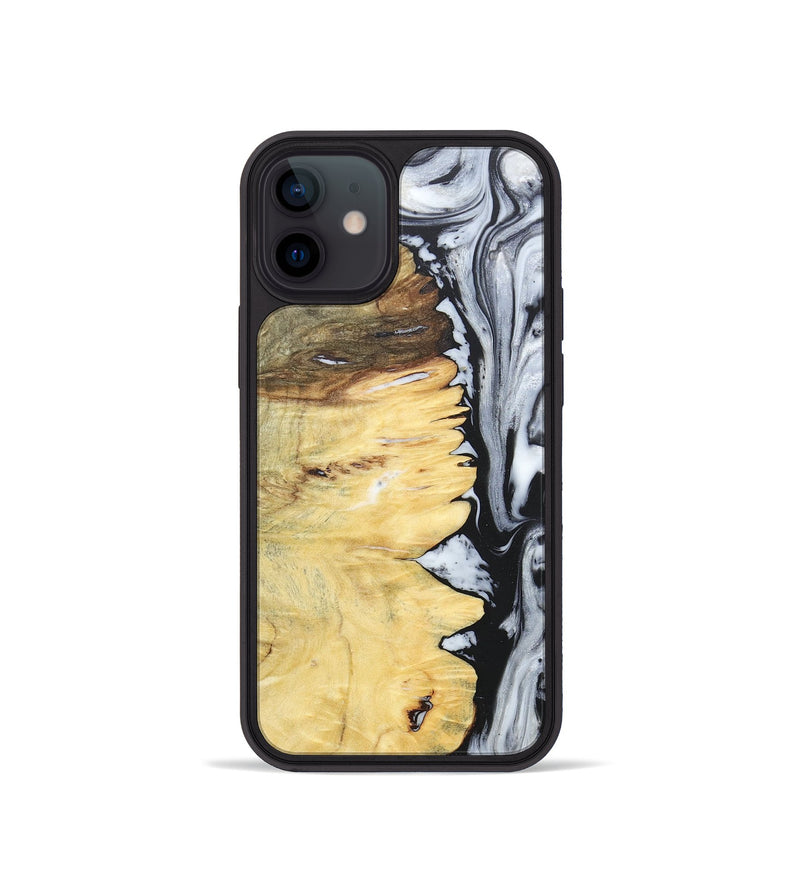 iPhone 12 mini Wood+Resin Phone Case - Alaina (Black & White, 676381)