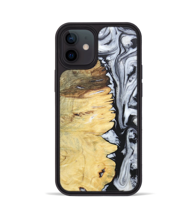iPhone 12 Wood+Resin Phone Case - Alaina (Black & White, 676381)