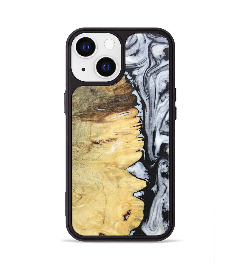 iPhone 13 Wood+Resin Phone Case - Alaina (Black & White, 676381)