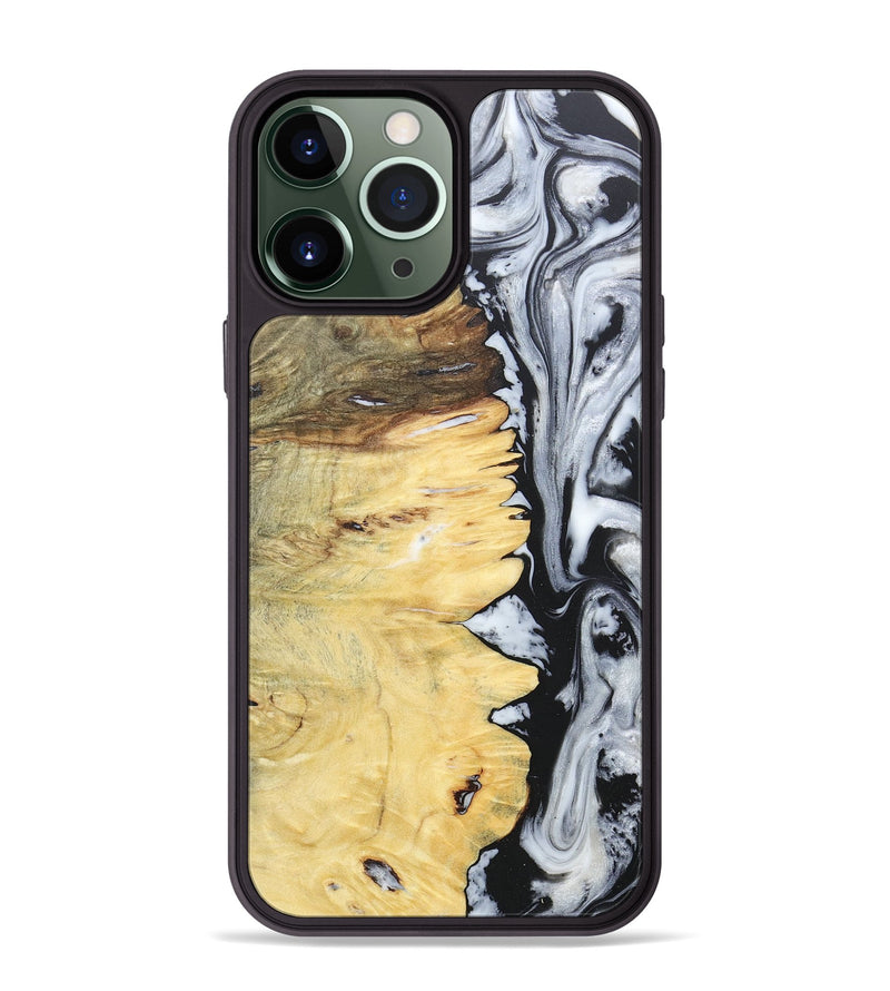 iPhone 13 Pro Max Wood+Resin Phone Case - Alaina (Black & White, 676381)