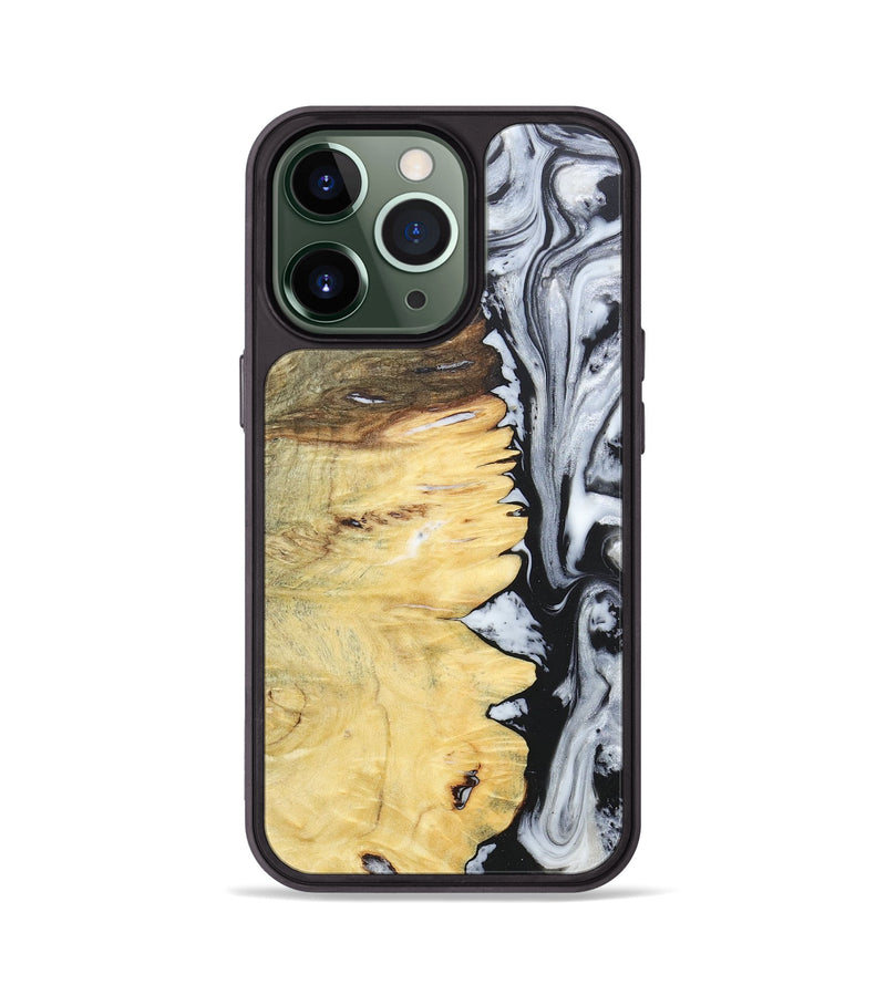 iPhone 13 Pro Wood+Resin Phone Case - Alaina (Black & White, 676381)