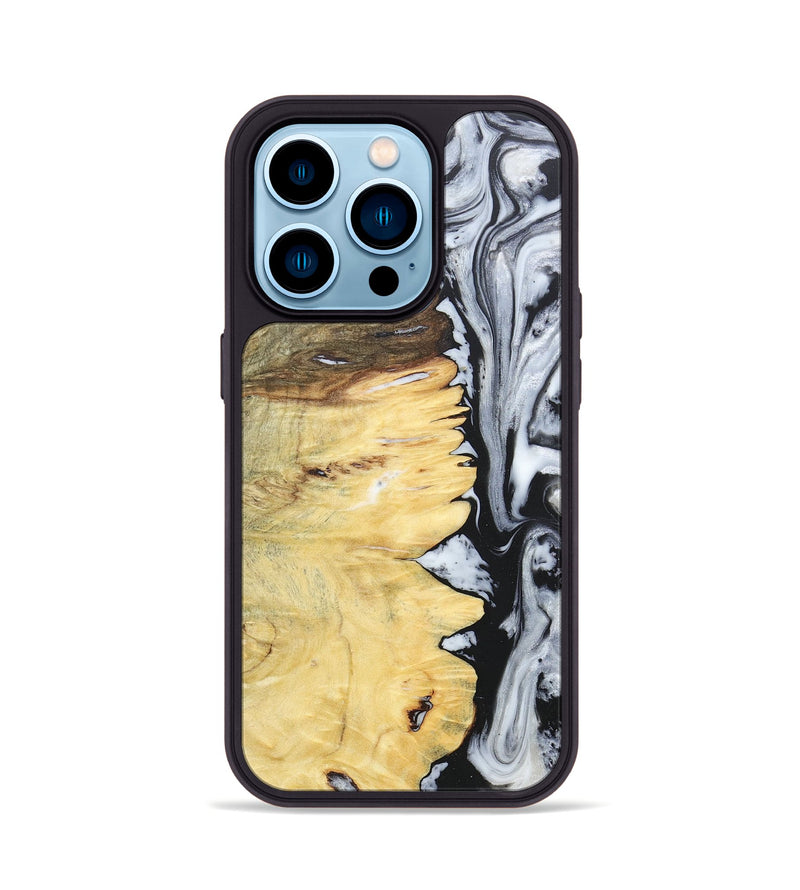 iPhone 14 Pro Wood+Resin Phone Case - Alaina (Black & White, 676381)