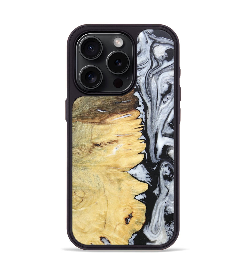 iPhone 15 Pro Wood+Resin Phone Case - Alaina (Black & White, 676381)