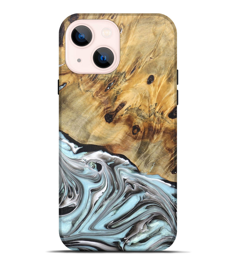 iPhone 14 Plus Wood+Resin Live Edge Phone Case - Alivia (Blue, 676408)