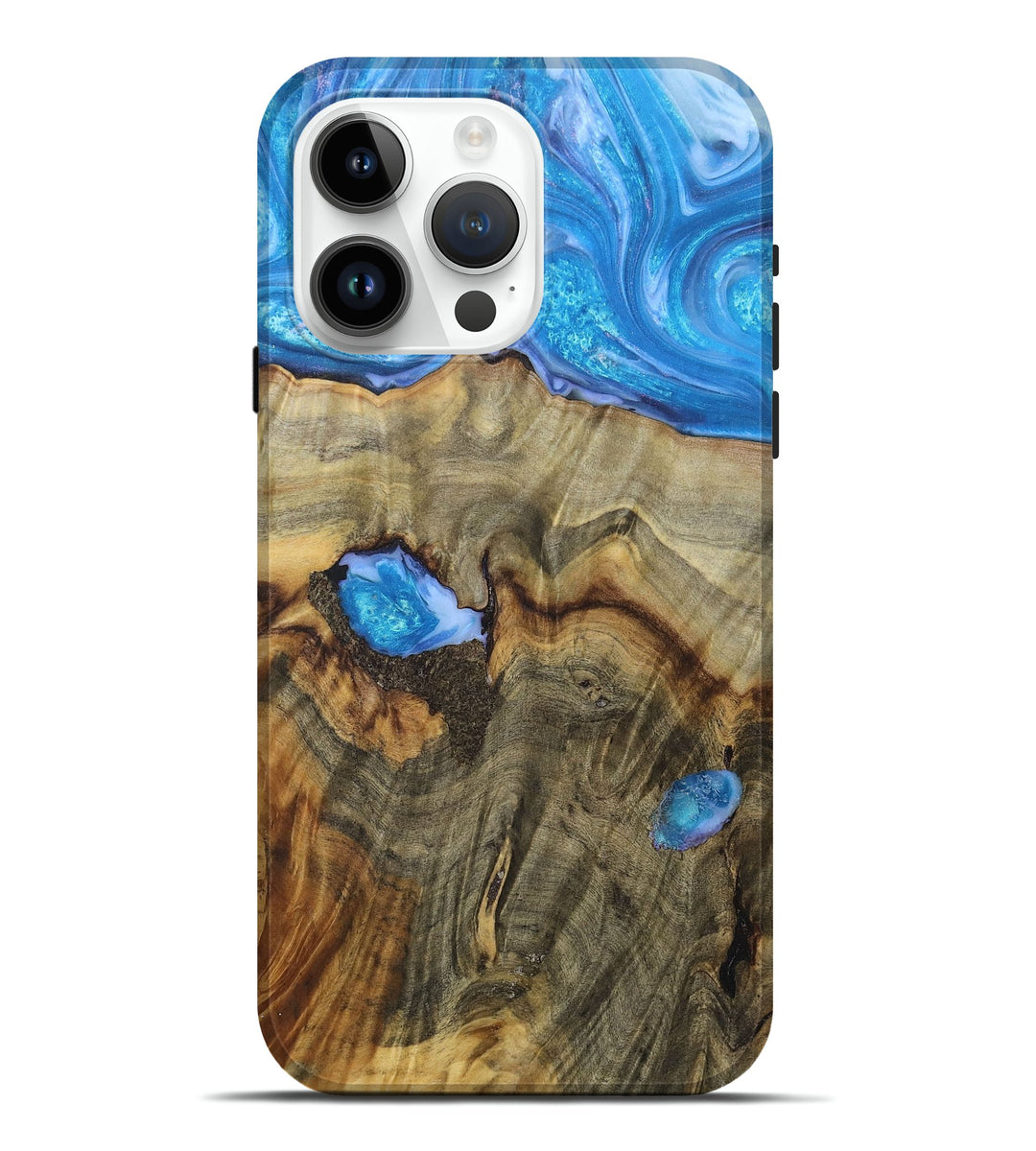 iPhone 15 Pro Max Wood+Resin Live Edge Phone Case - Ebony (Blue, 676422)