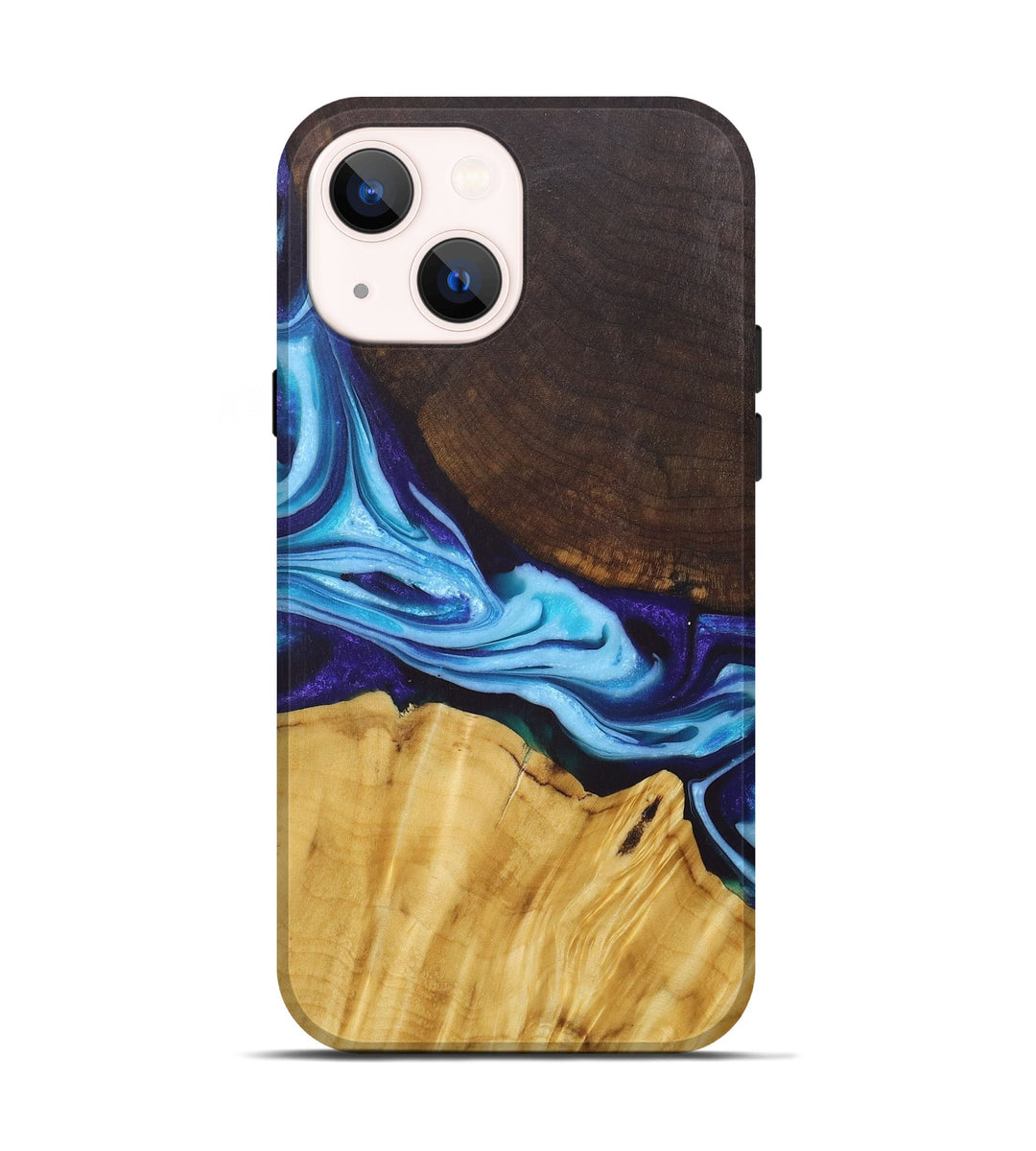 iPhone 14 Wood+Resin Live Edge Phone Case - Xander (Blue, 676423)