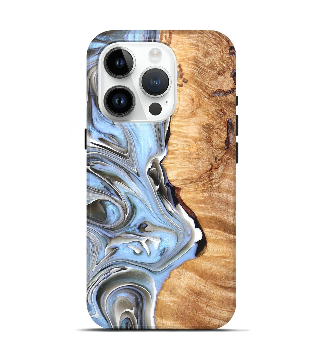 iPhone 15 Pro Wood+Resin Live Edge Phone Case - Aitana (Teal & Gold, 676829)