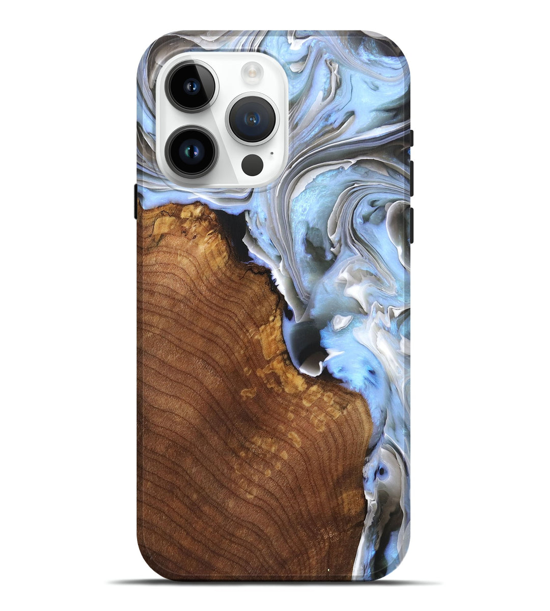 iPhone 15 Pro Max Wood+Resin Live Edge Phone Case - Scott (Teal & Gold, 676830)