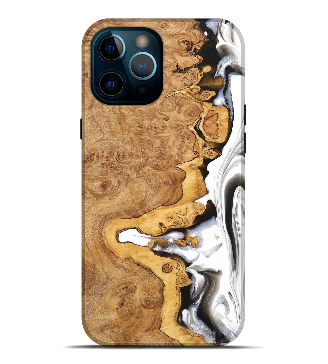 iPhone 12 Pro Max Wood+Resin Live Edge Phone Case - Quinn (Black & White, 676836)