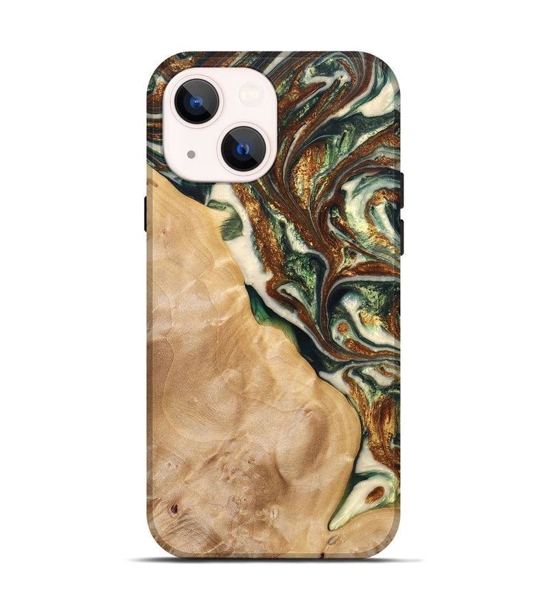 iPhone 14 Wood+Resin Live Edge Phone Case - Sherlyn (Green, 676856)