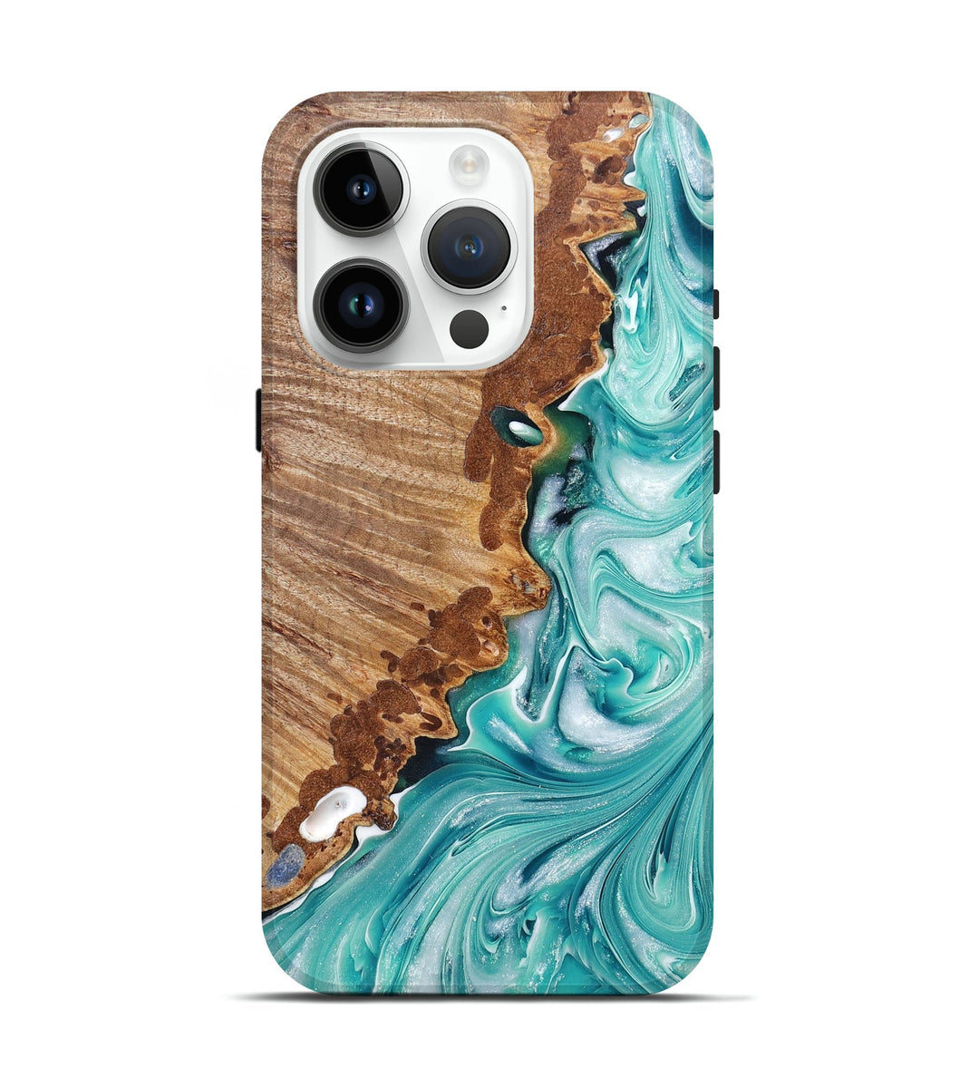 iPhone 15 Pro Wood+Resin Live Edge Phone Case - Sheila (Green, 676858)