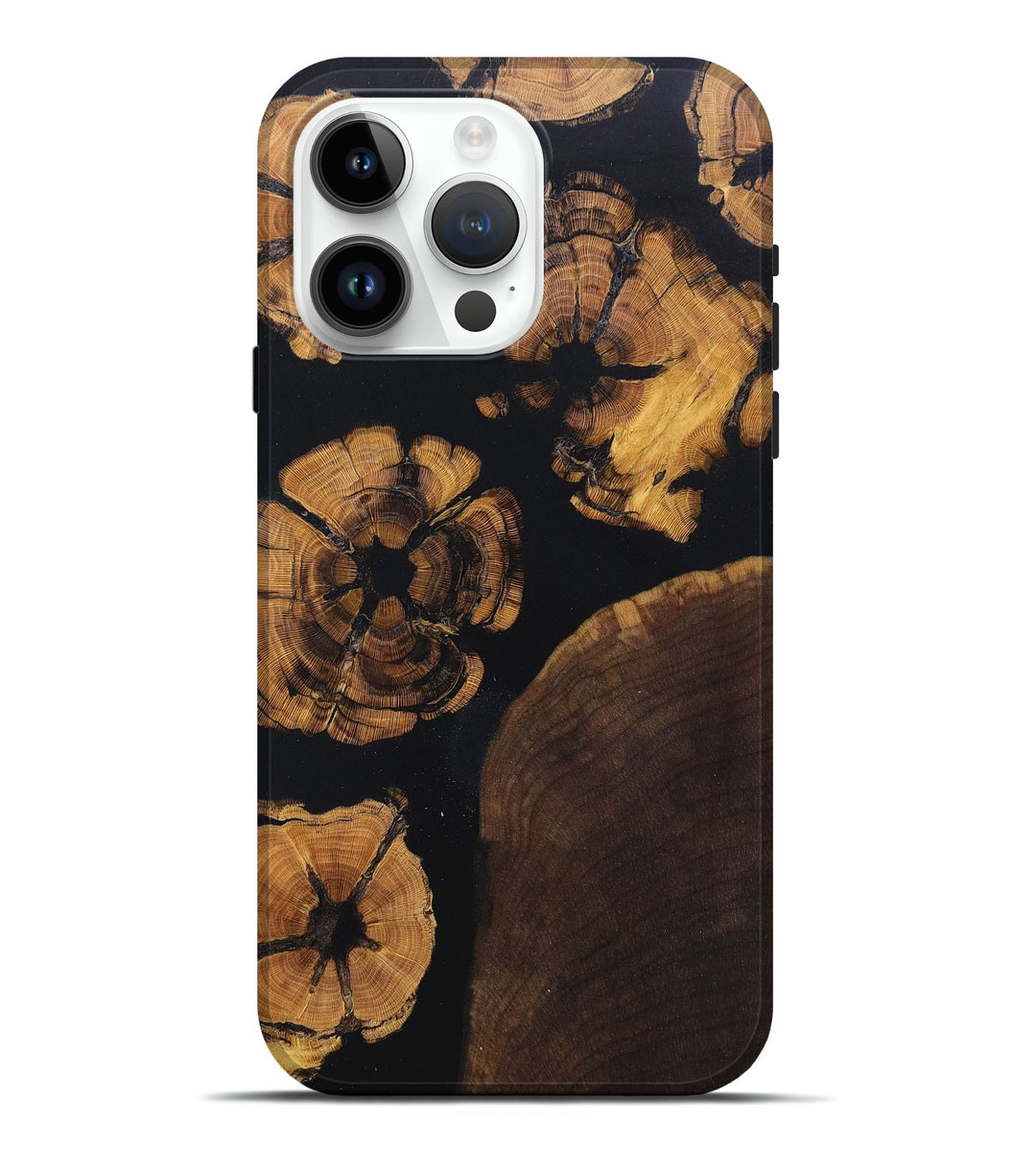 iPhone 15 Pro Max Wood+Resin Live Edge Phone Case - Vonda (Pure Black, 676861)