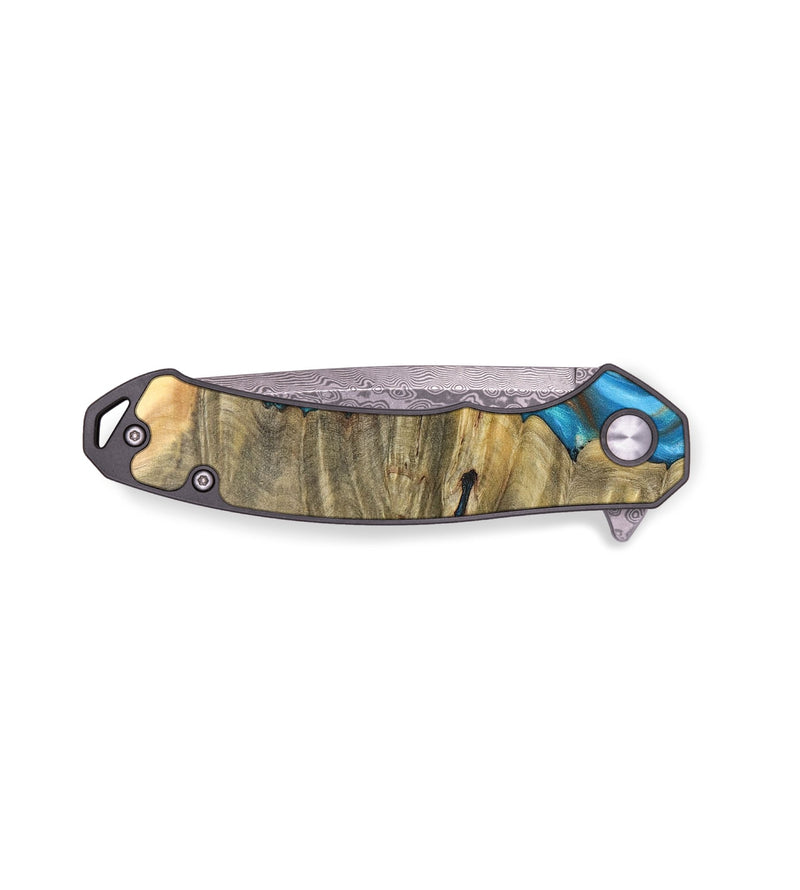 EDC Wood+Resin Pocket Knife - Cheri (Teal & Gold, 676938)