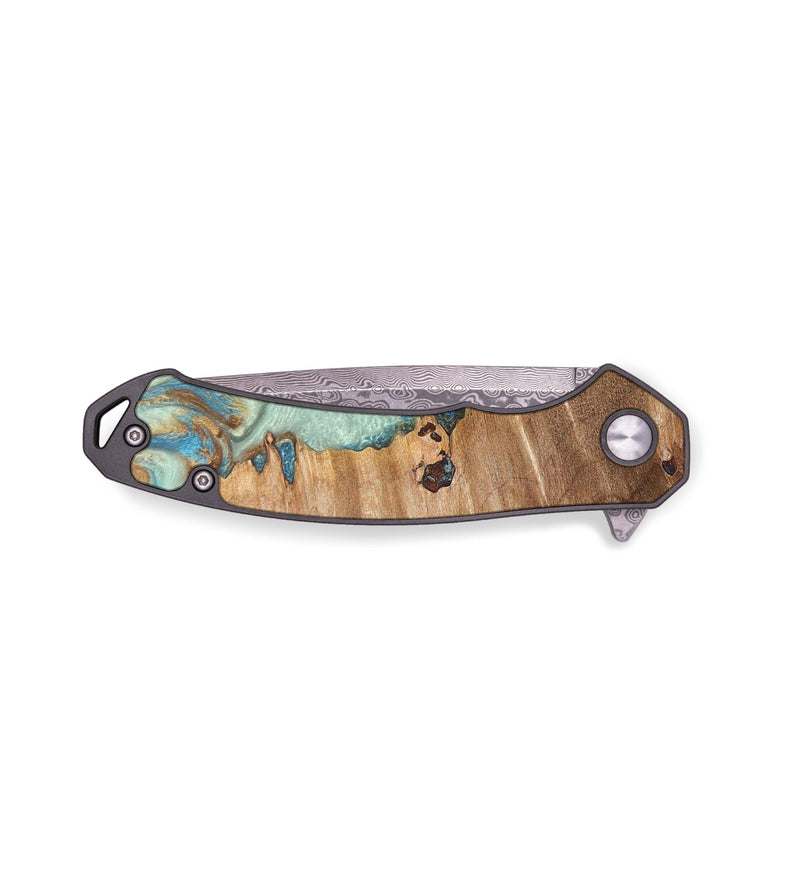 EDC Wood+Resin Pocket Knife - Ari (Teal & Gold, 676956)