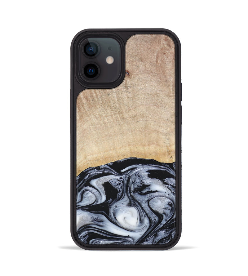 iPhone 12 Wood+Resin Phone Case - Bryanna (Black & White, 677197)