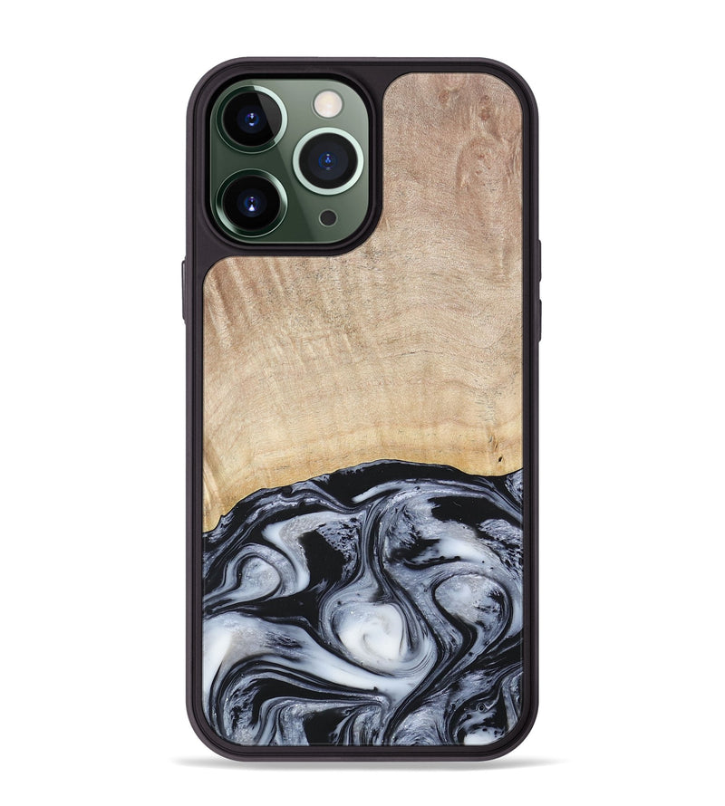 iPhone 13 Pro Max Wood+Resin Phone Case - Bryanna (Black & White, 677197)