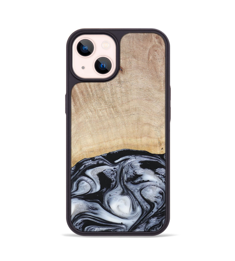 iPhone 14 Wood+Resin Phone Case - Bryanna (Black & White, 677197)