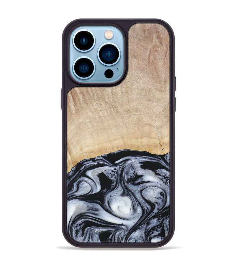 iPhone 14 Pro Max Wood+Resin Phone Case - Bryanna (Black & White, 677197)
