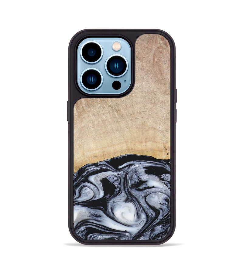 iPhone 14 Pro Wood+Resin Phone Case - Bryanna (Black & White, 677197)