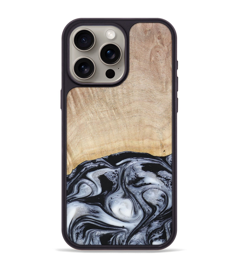 iPhone 15 Pro Max Wood+Resin Phone Case - Bryanna (Black & White, 677197)