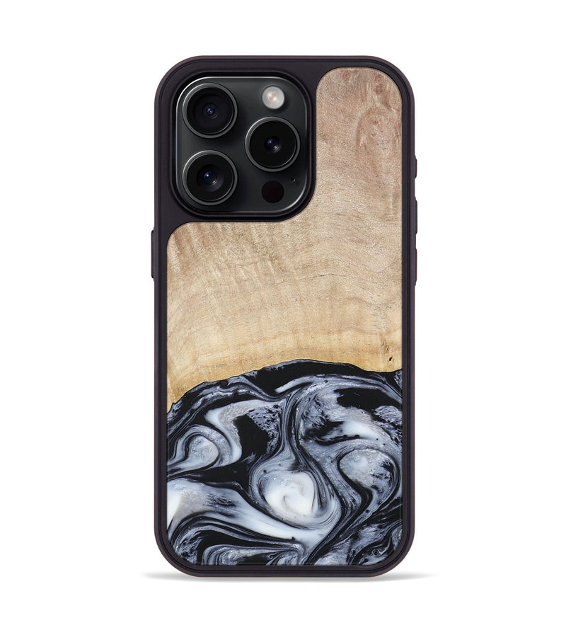 iPhone 15 Pro Wood+Resin Phone Case - Bryanna (Black & White, 677197)