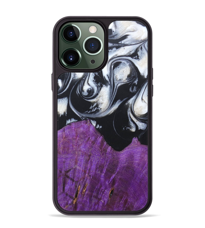 iPhone 13 Pro Max Wood+Resin Phone Case - Judith (Black & White, 677309)