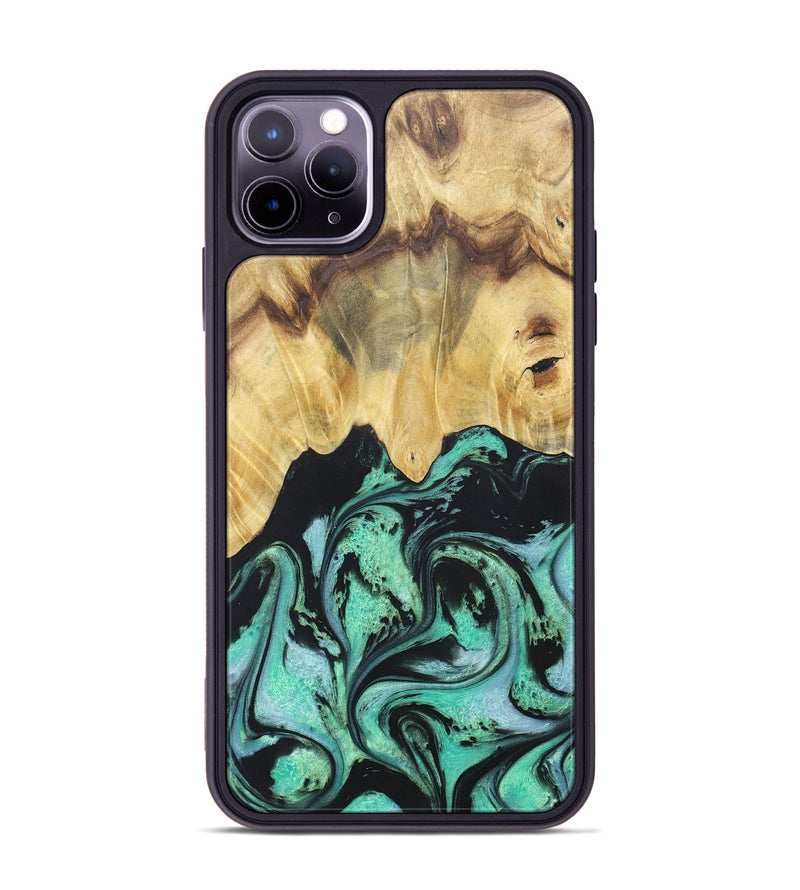 iPhone 11 Pro Max Wood+Resin Phone Case - Cassandra (Green, 677642)