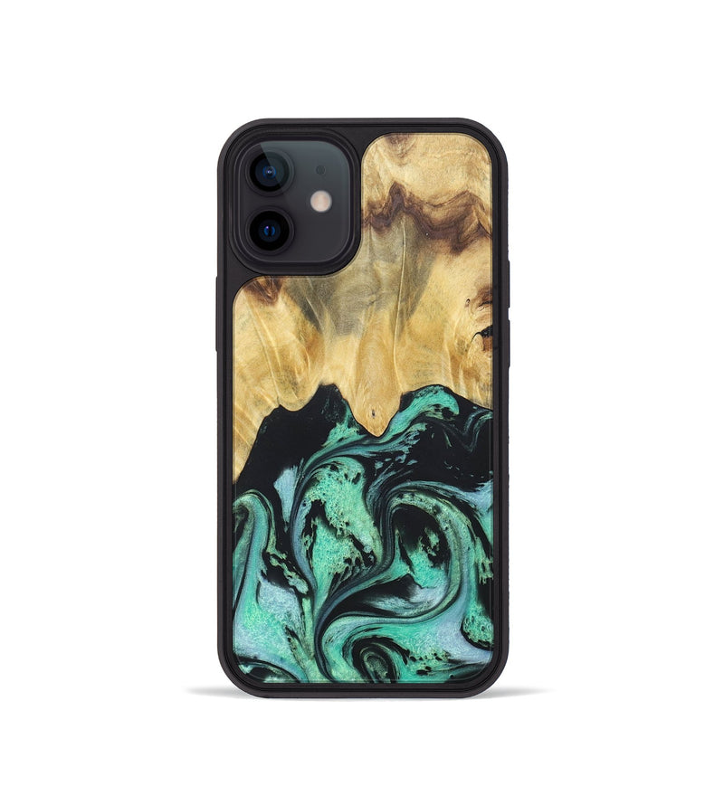 iPhone 12 mini Wood+Resin Phone Case - Cassandra (Green, 677642)