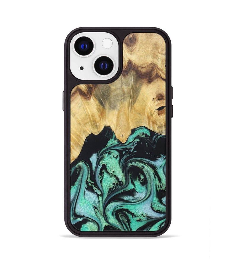 iPhone 13 Wood+Resin Phone Case - Cassandra (Green, 677642)