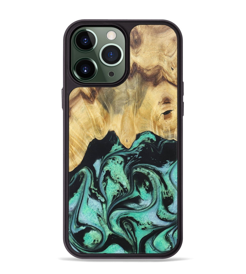 iPhone 13 Pro Max Wood+Resin Phone Case - Cassandra (Green, 677642)