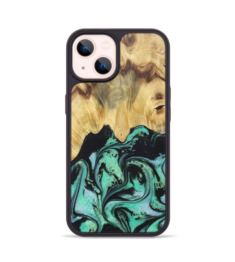 iPhone 14 Wood+Resin Phone Case - Cassandra (Green, 677642)
