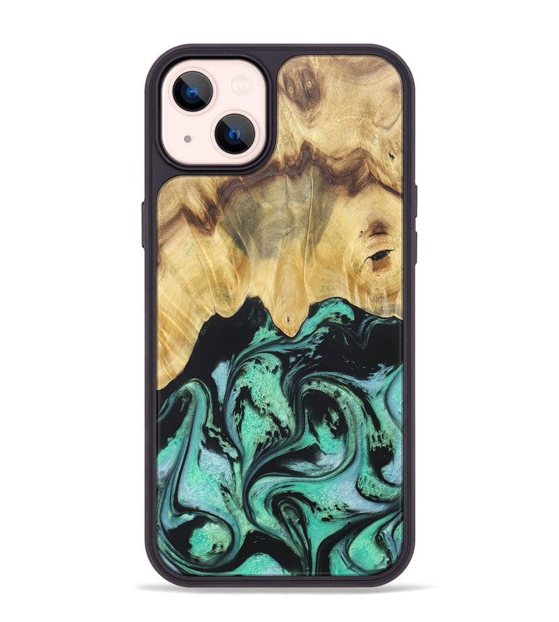iPhone 14 Plus Wood+Resin Phone Case - Cassandra (Green, 677642)