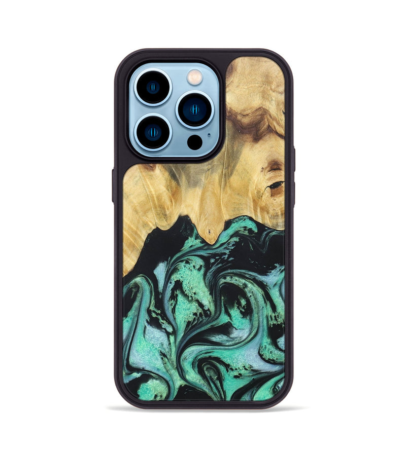 iPhone 14 Pro Wood+Resin Phone Case - Cassandra (Green, 677642)