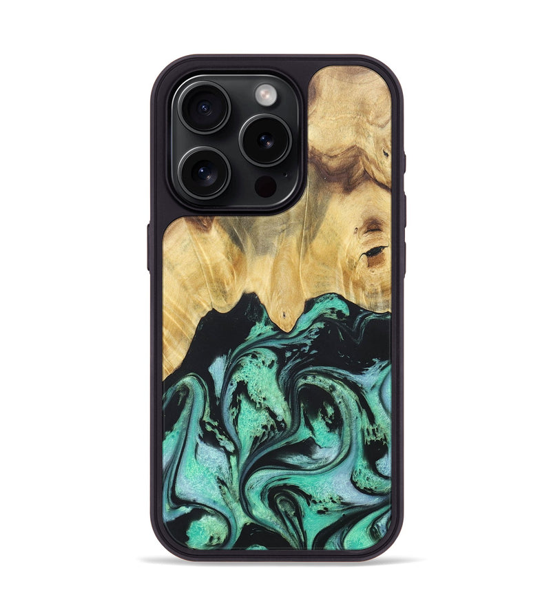 iPhone 15 Pro Wood+Resin Phone Case - Cassandra (Green, 677642)