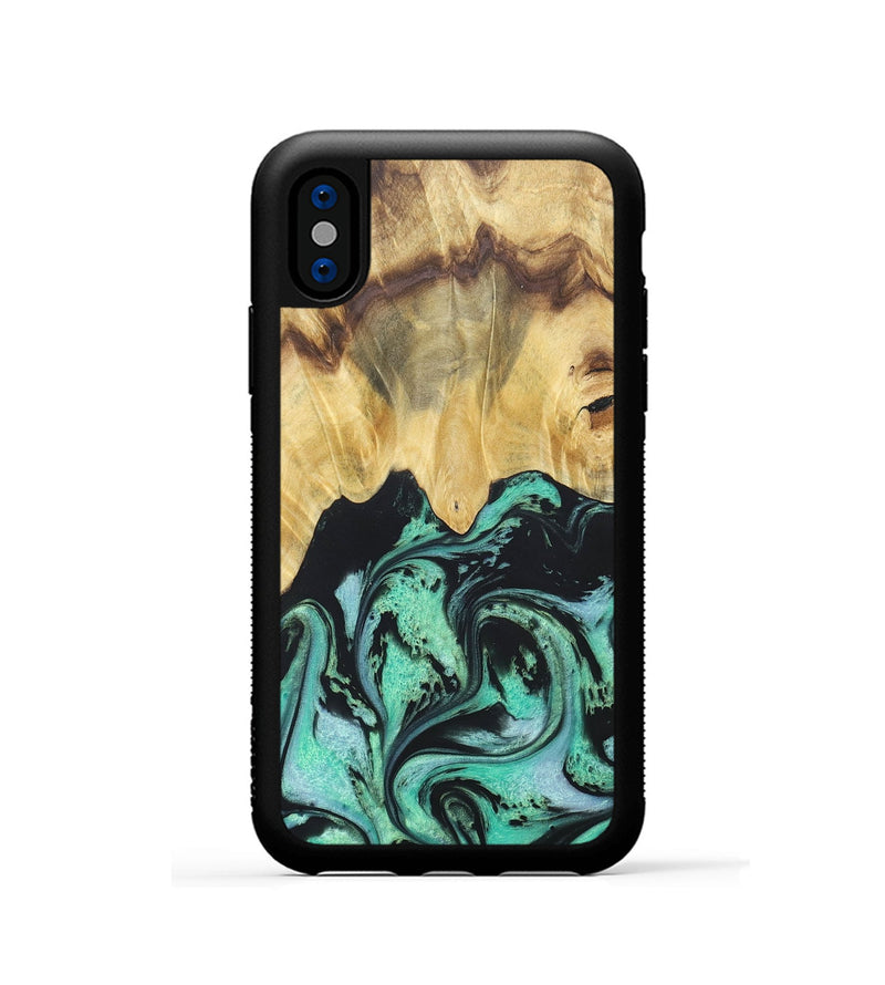iPhone Xs Wood+Resin Phone Case - Cassandra (Green, 677642)