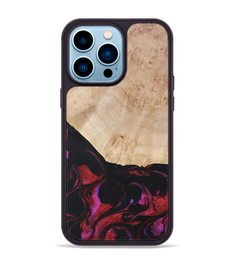 iPhone 14 Pro Max Wood+Resin Phone Case - Robert (Red, 677727)