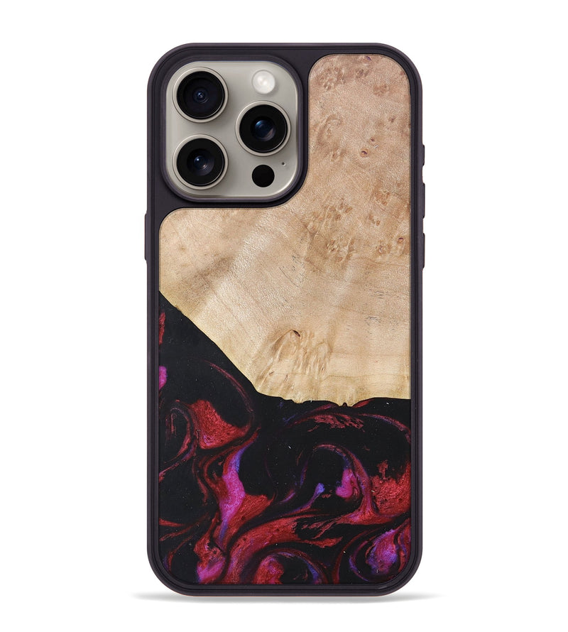 iPhone 15 Pro Max Wood+Resin Phone Case - Robert (Red, 677727)