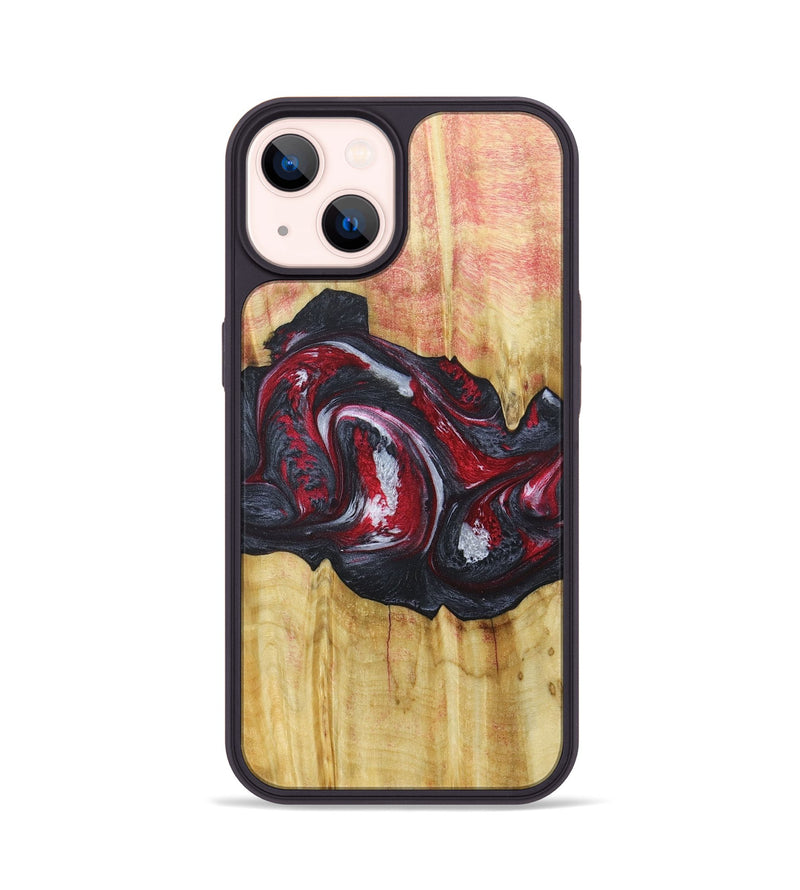iPhone 14 Wood+Resin Phone Case - Eileen (Red, 677746)