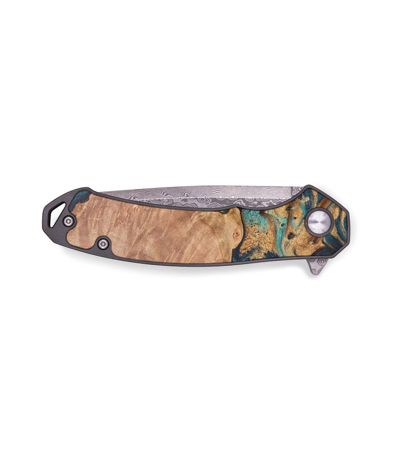 EDC Wood+Resin Pocket Knife - Vera (Teal & Gold, 678047)