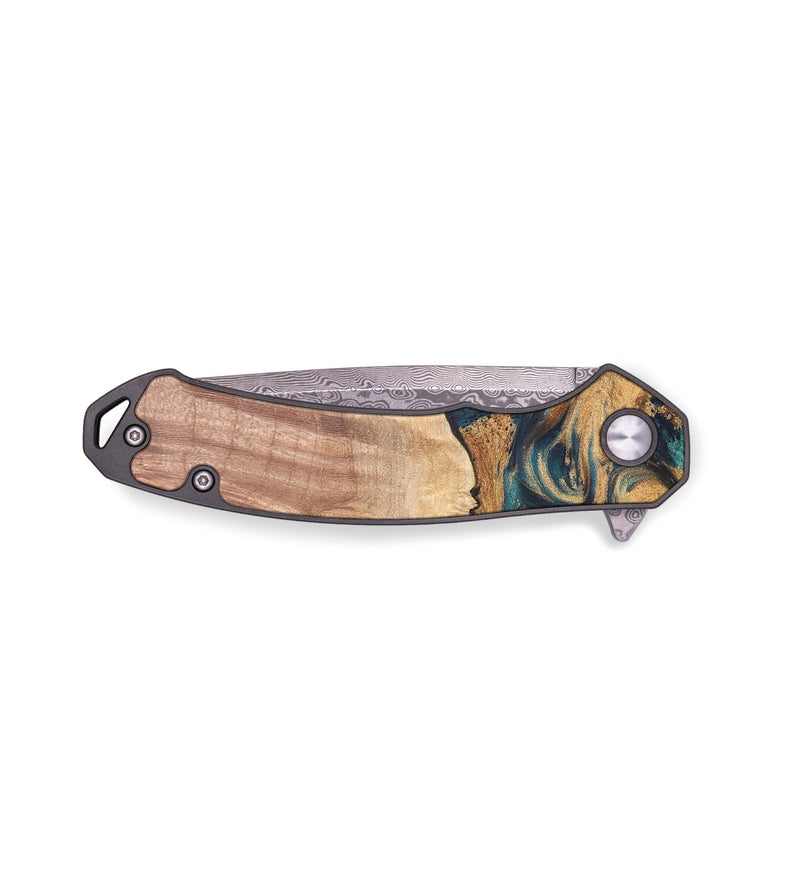 EDC Wood+Resin Pocket Knife - Alicia (Teal & Gold, 678048)