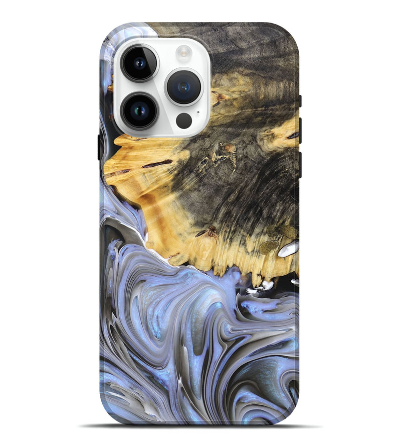 iPhone 15 Pro Max Wood+Resin Live Edge Phone Case - Londyn (Blue, 678303)