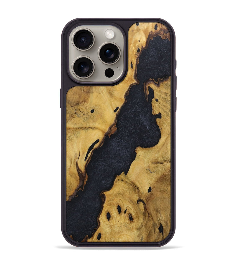 iPhone 15 Pro Max Wood+Resin Phone Case - Crystal (Pure Black, 678337)