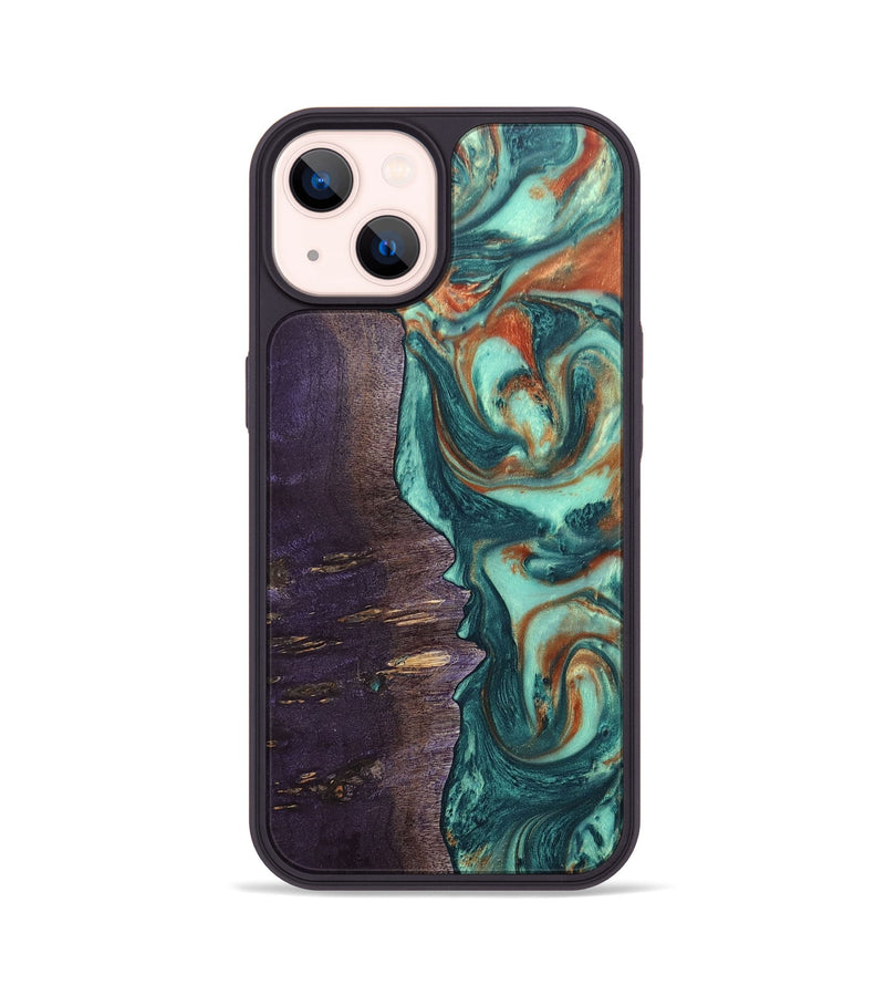 iPhone 14 Wood+Resin Phone Case - Isla (Green, 678493)