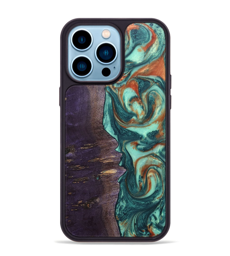 iPhone 14 Pro Max Wood+Resin Phone Case - Isla (Green, 678493)