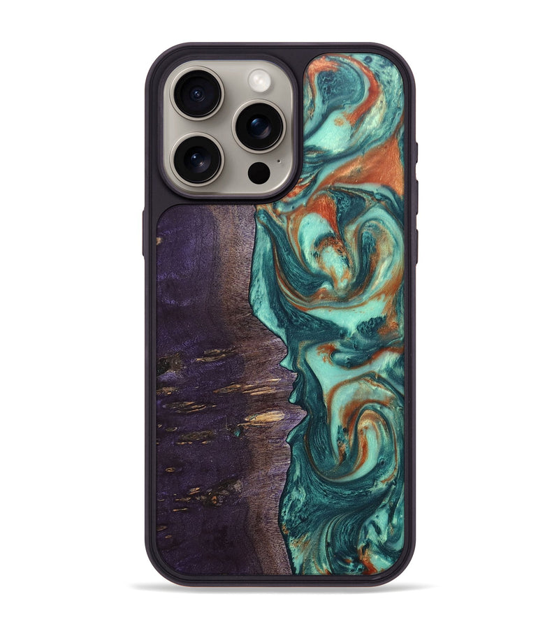 iPhone 15 Pro Max Wood+Resin Phone Case - Isla (Green, 678493)