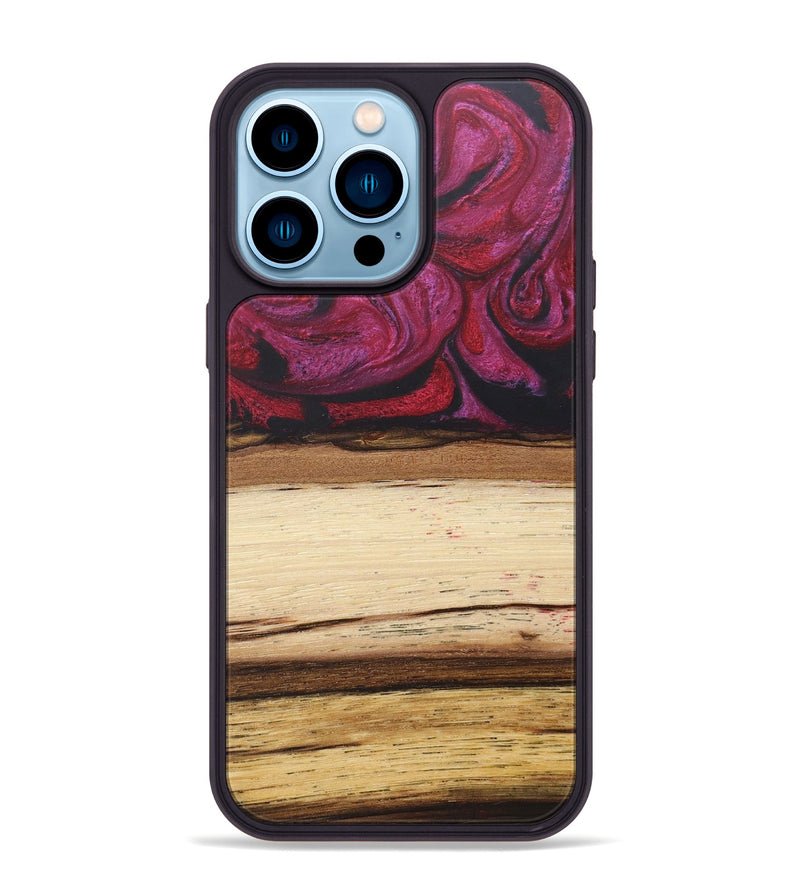 iPhone 14 Pro Max Wood+Resin Phone Case - Claude (Red, 679494)