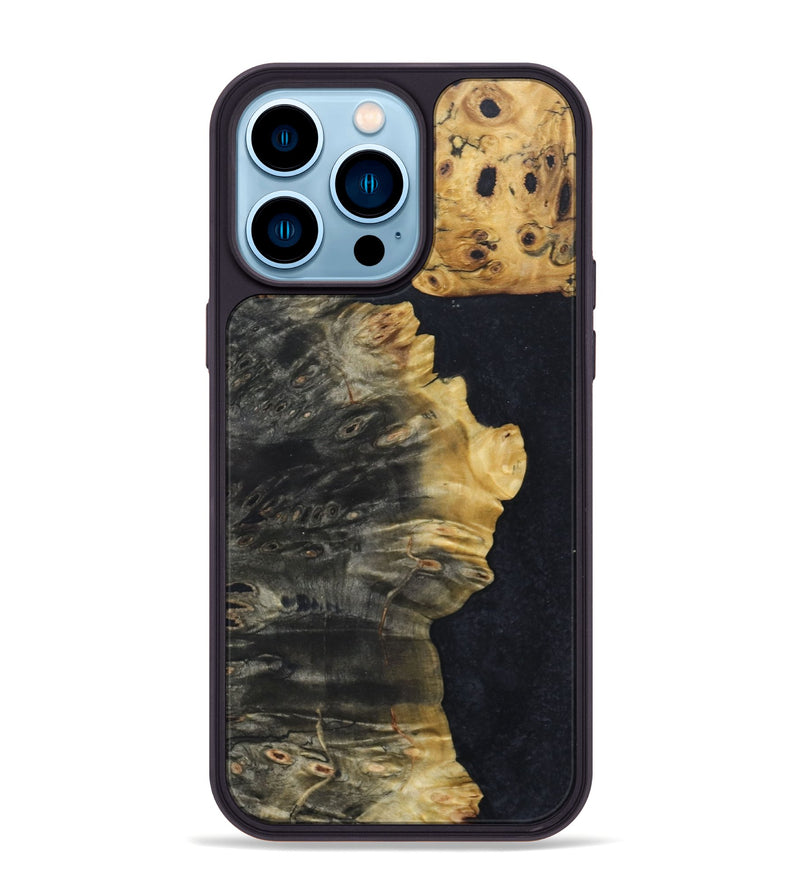 iPhone 14 Pro Max Wood+Resin Phone Case - Laurence (Pure Black, 680307)