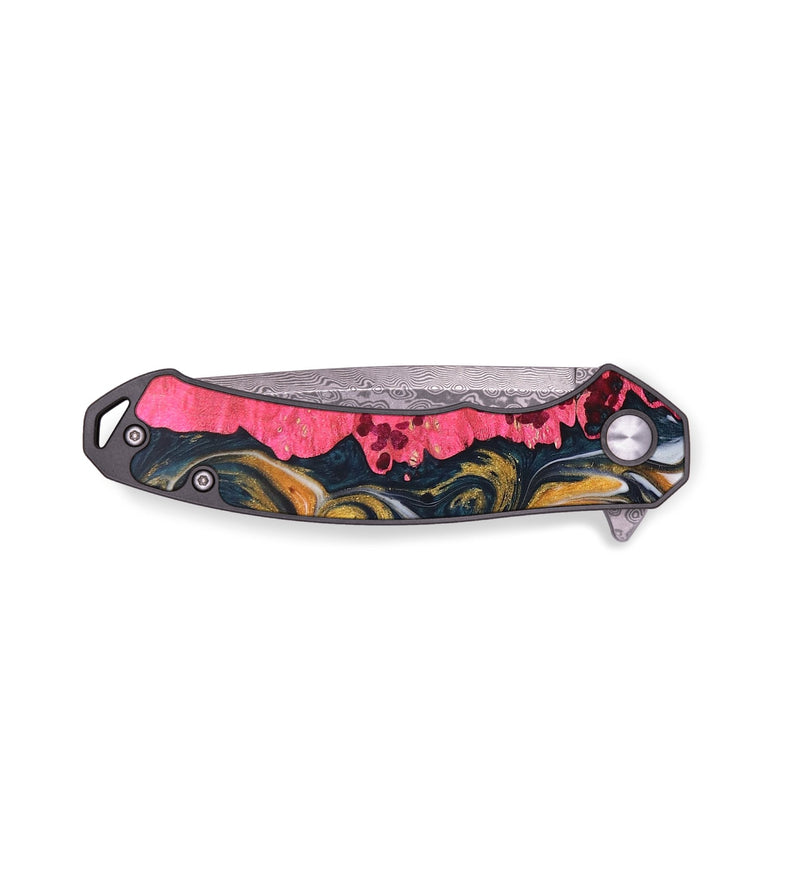 EDC Wood+Resin Pocket Knife - Garrett (Teal & Gold, 680326)
